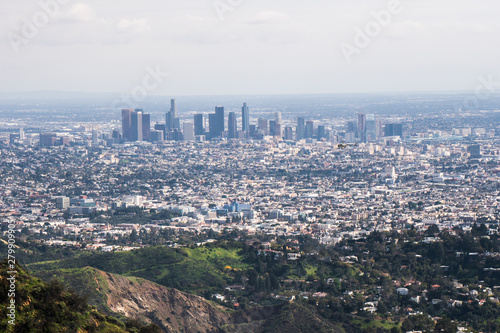Beautiful view of Los Angeles city from Hollywood Hills and Sunset Blvd