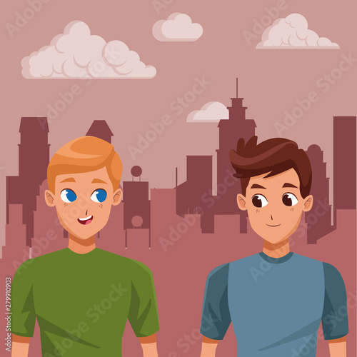 Young couple smiiling and walking cartoon photo