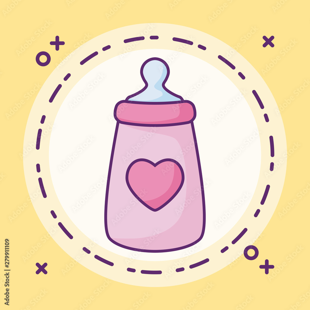 bottle milk baby with heart in frame circular bottle milk baby with heart in frame circular