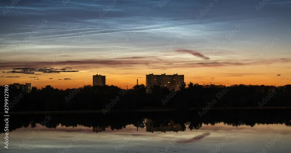 Time lapse of silvery (noctilucent) clouds with reflection in water Time lapse of silvery (noctilucent) clouds with reflection in water