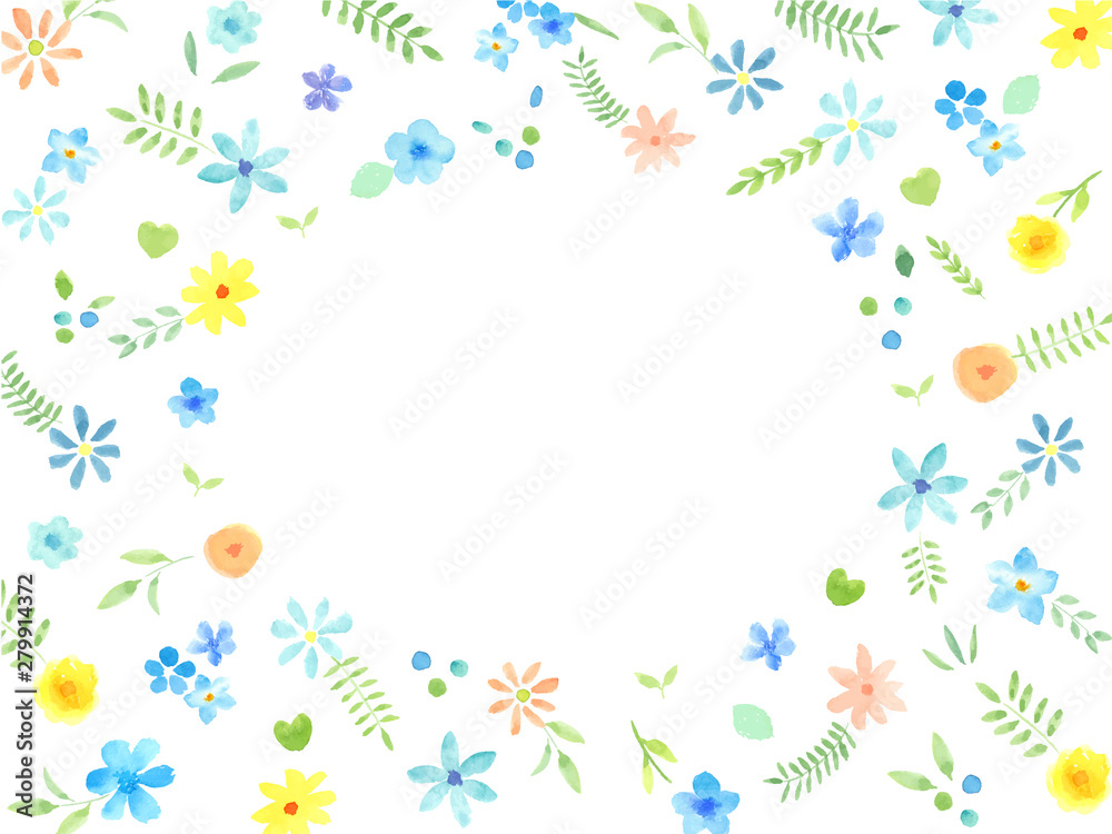 花と葉のメッセージカード 水彩イラスト Stock Vector Adobe Stock