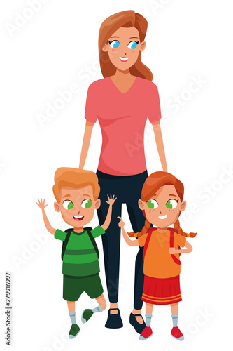 Family single mother with two kids