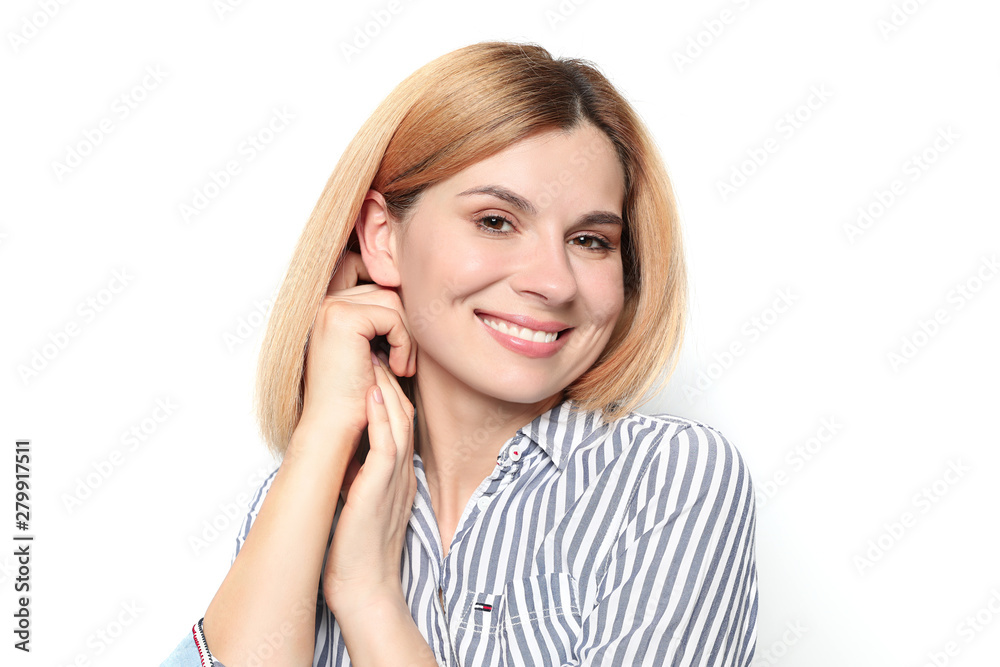 Portrait of woman with beautiful face on white background Portrait of woman with beautiful face on white background
