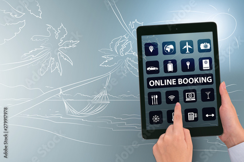 Concept of online booking for trip photo