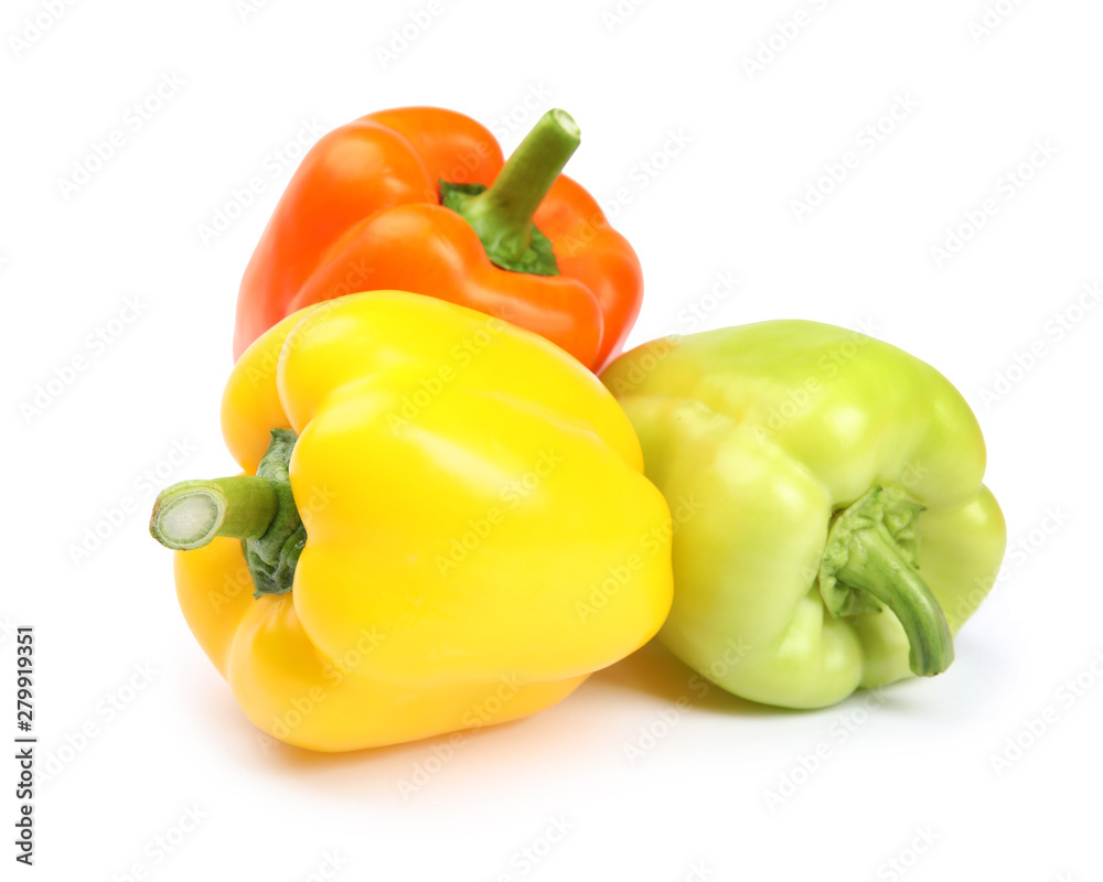 Fresh ripe bell peppers on white background Fresh ripe bell peppers on white background