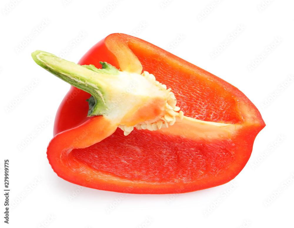 Slice of ripe red bell pepper on white background Slice of ripe red bell pepper on white background