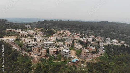 Ein Hawd.  Arab village in northern Israel. Located near Haifa, View from the drone. photo