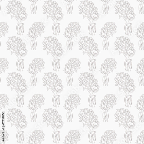 Floral seamless pattern with hyacinth. Plant in blossom, branch with flower ink sketch