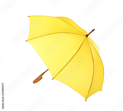 Modern opened yellow umbrella isolated on white