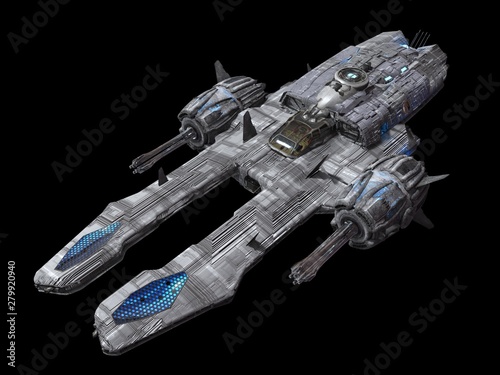 Spaceship isolated on a black background 3d illustration