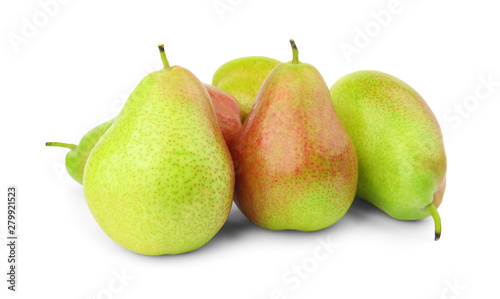 Heap of ripe juicy pears isolated on white