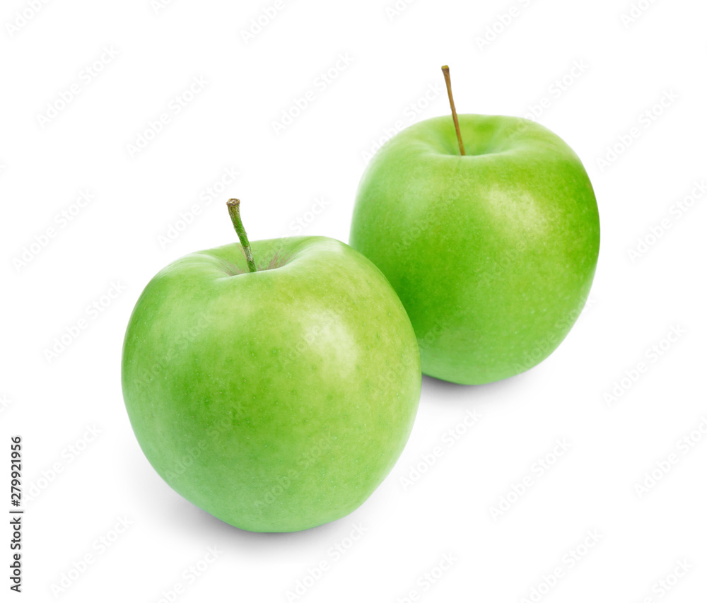 Fresh ripe green apples on white background