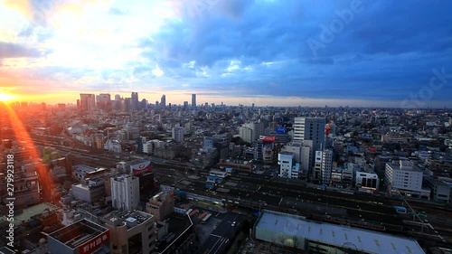 Cityscape with JR Nakano Station and JR Sobu Line at sunrise