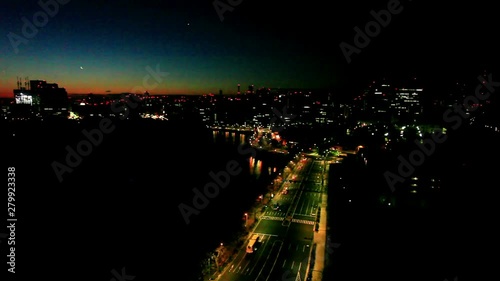 Timelapse of cityscape with Uchibori Street from night to sunrise photo