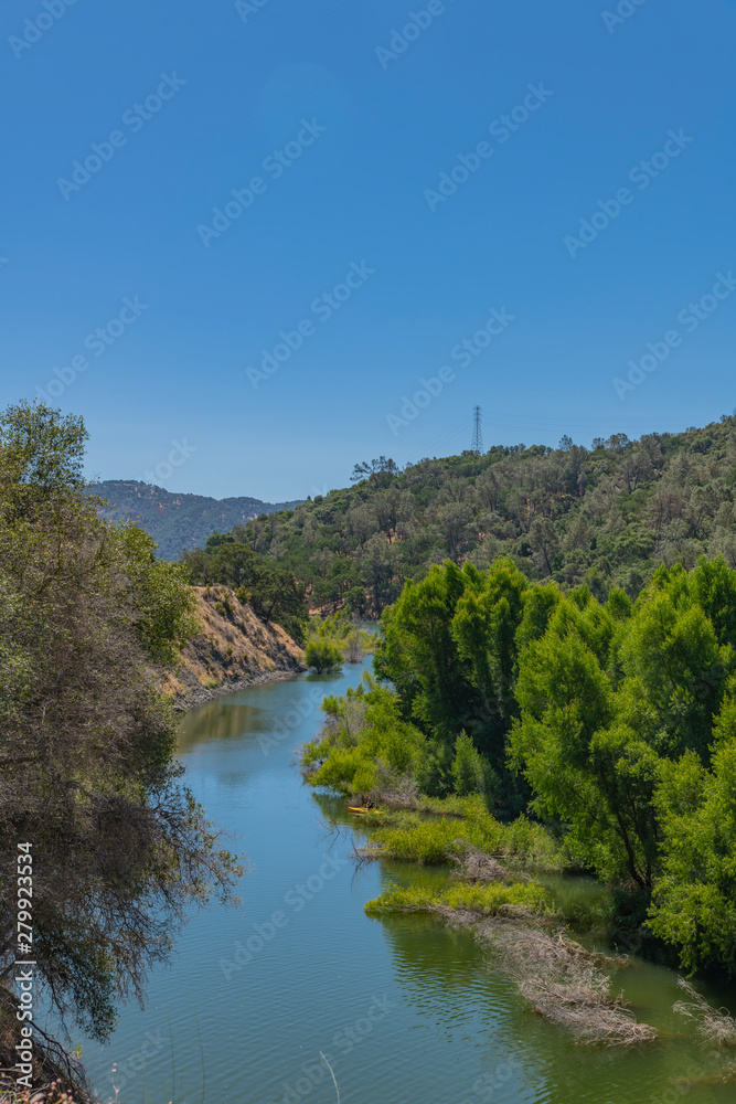river bend off Lake Berryessa in the Napa Valley mountains on a beautiful day for a outing