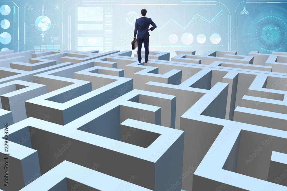 Businessman trying to escape from maze Businessman trying to escape from maze