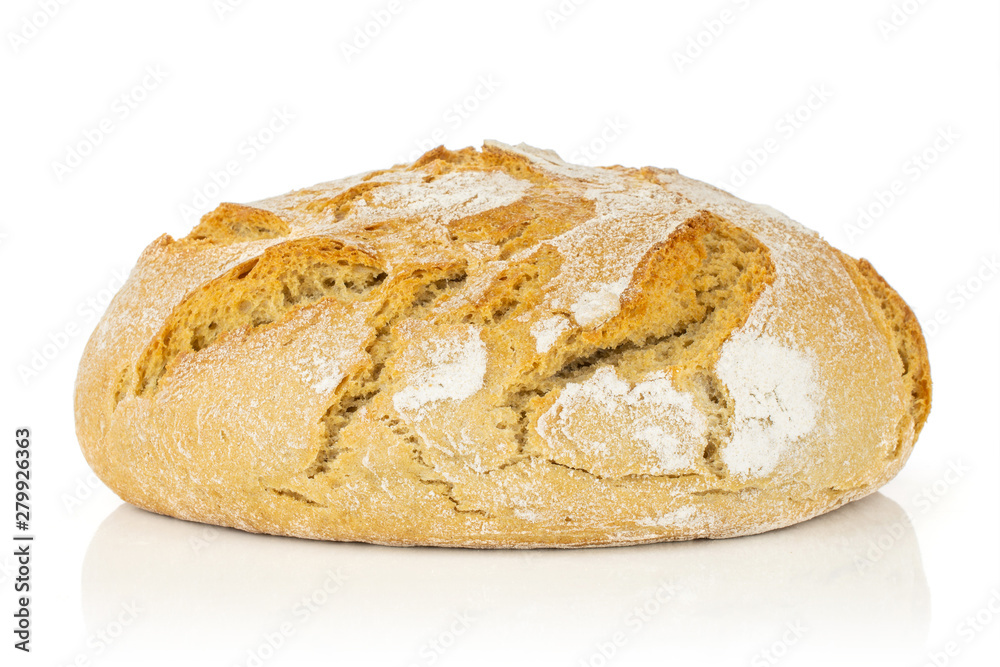 One whole crispy fresh baked rye wheat bread isolated on white background One whole crispy fresh baked rye wheat bread isolated on white background