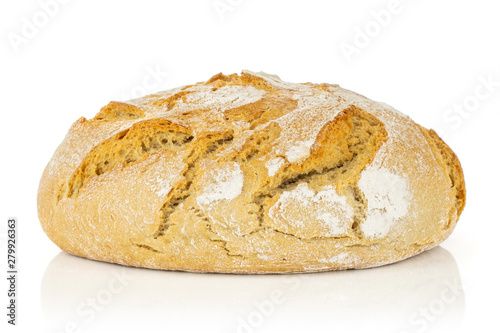 Fototapeta One whole crispy fresh baked rye wheat bread isolated on white background