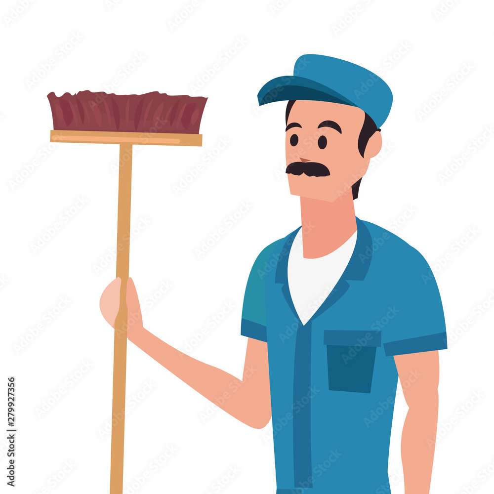 worker cleaning man broom vector ilustration worker cleaning man broom vector ilustration
