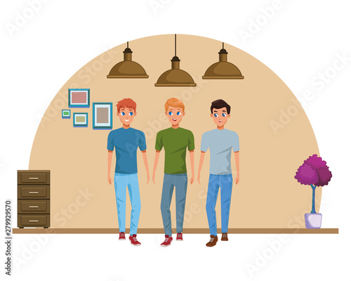 Young friends smiling with casual clothes cartoons