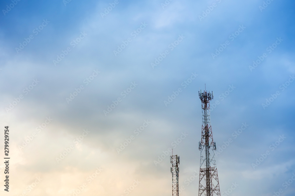 Photograph of the Telecommunication towers during the beautiful day close up.