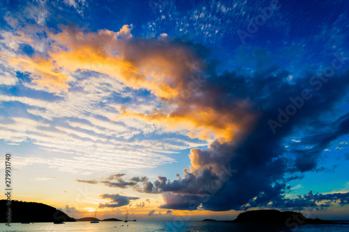 A cloudy sunset over Cinnamon Bay, St. John, USVI