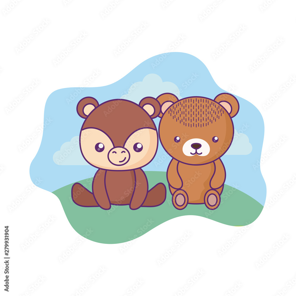 cute little bears baby in landscape cute little bears baby in landscape