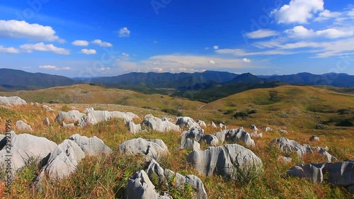 Tilt up of Karst Plateau, Mount Odake and Mount Gongsan, Japan photo