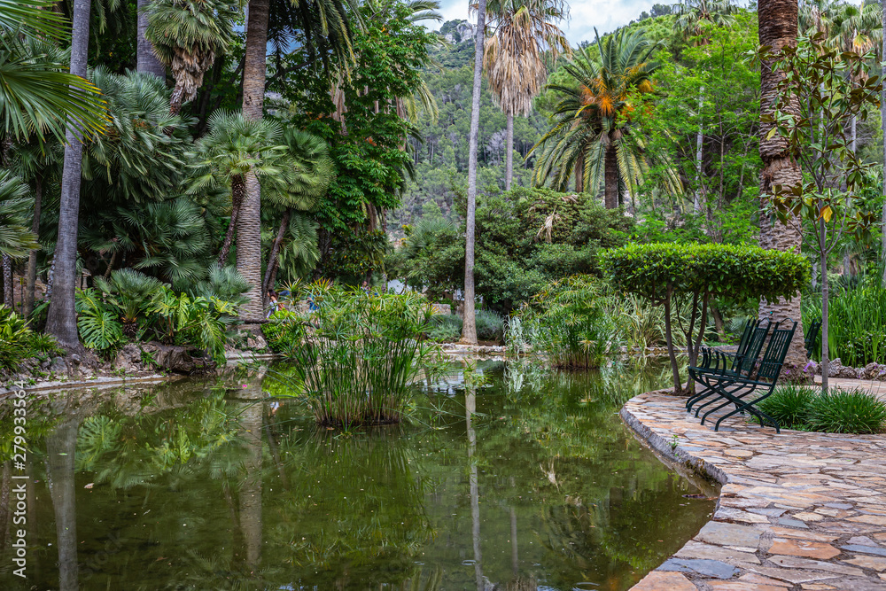 Pond in the Alfabia Gardens park, Mallorca, Spain