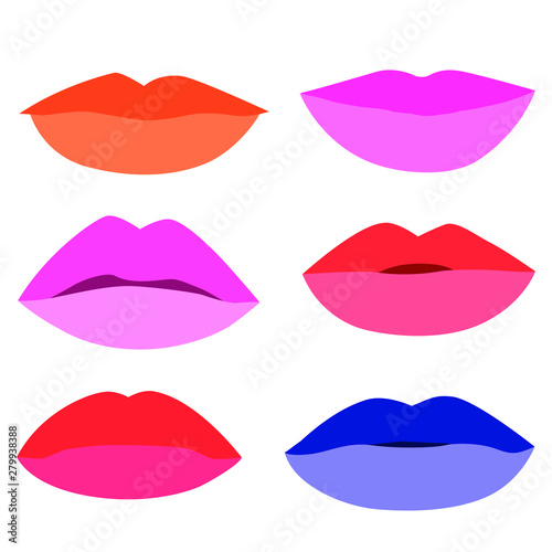 mouth Lips close up Design element isolated collection Stylish colorful different shades of lipstick Beauty Make up expressing different emotions art paint on white background  illustration  Vector