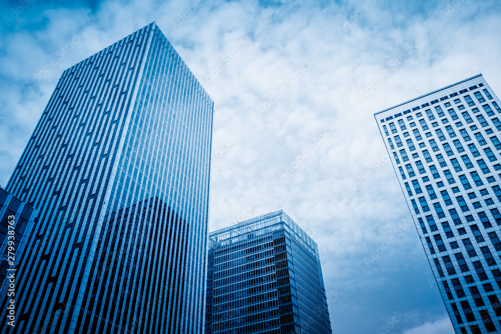 low angle view of skyscrapers in city of China.