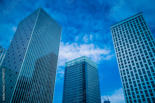 low angle view of skyscrapers in city of China.