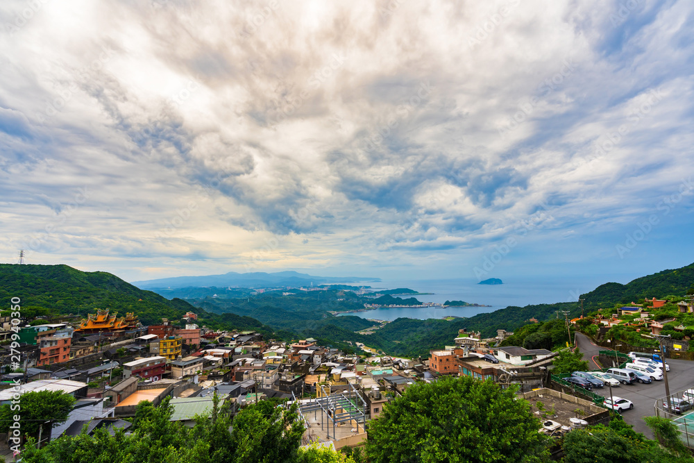 Jiufen village with mountain and east china sea, Taiwan