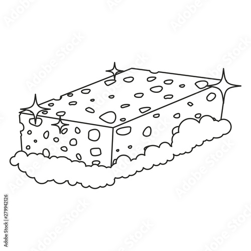 sponge bubbles cleaning supply on white background