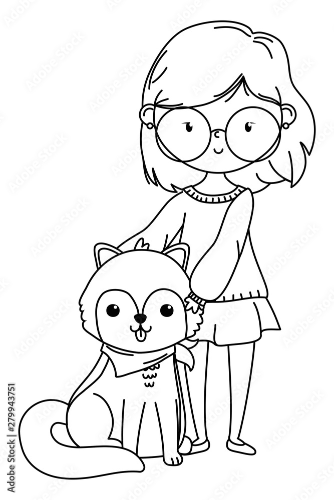 Girl with dog cartoon design Girl with dog cartoon design