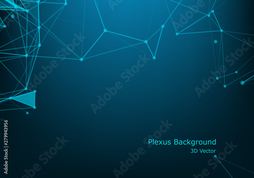 Abstract vector illuminated particles and lines. Plexus effect with spectrum colors. Futuristic vector illustration. Polygonal Cyber Structure With Lens Flare Light Rays. Data Connection Concept.