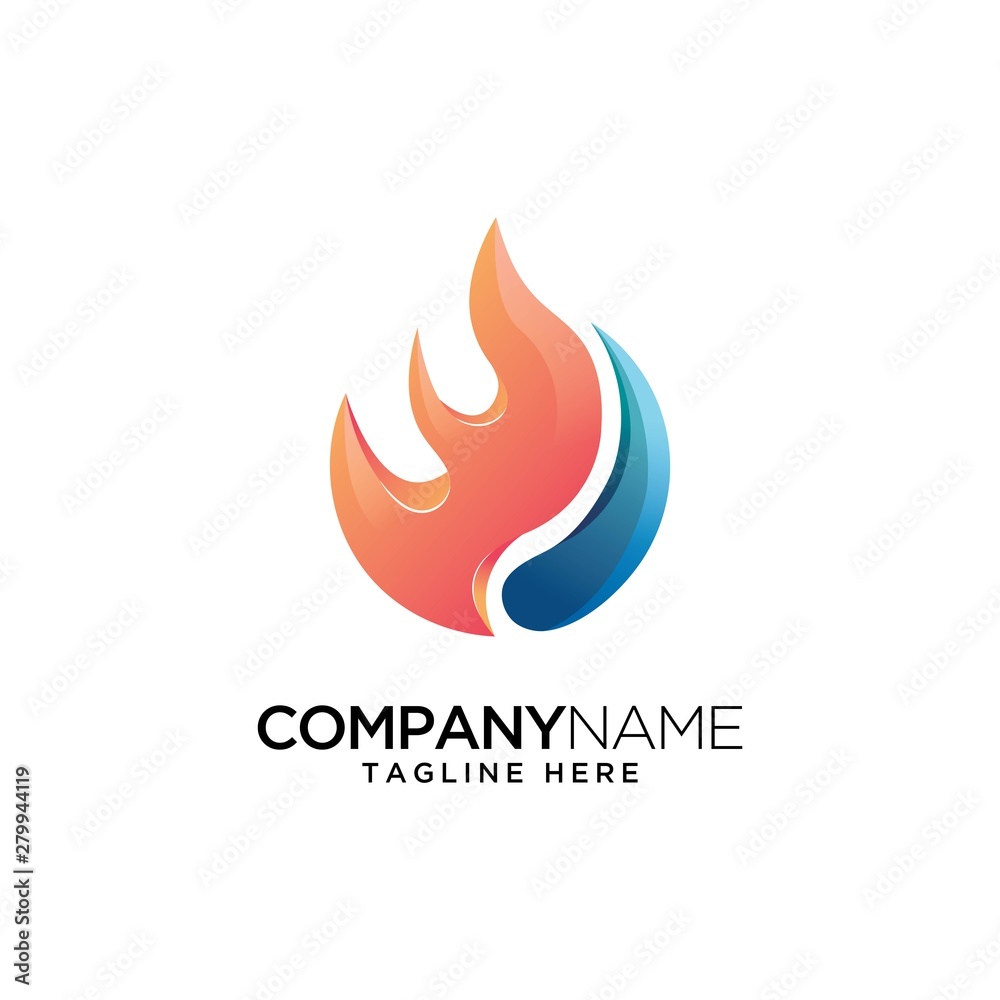 Fire with water logo design template.abstract flame icon Fire with water logo design template.abstract flame icon