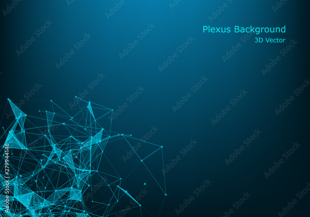 Abstract plexus background with connected lines and dots. Wave flow. Plexus geometric effect Big data with compounds. Lines plexus, minimal array. Digital data visualization. Vector illustration. Abstract plexus background with connected lines and dots. Wave flow. Plexus geometric effect Big data with compounds. Lines plexus, minimal array. Digital data visualization. Vector illustration.