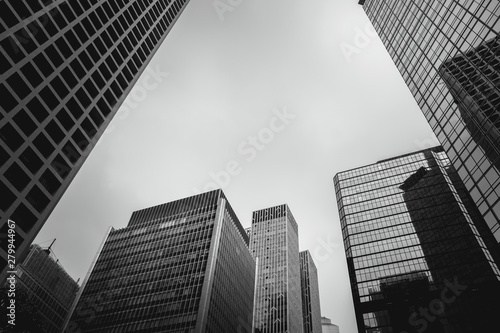 Business buildings in Hong Kong; Low Angle View; Black and White style