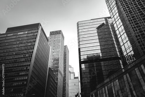 Business buildings in Hong Kong; Low Angle View; Black and White style