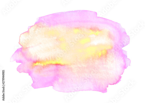 Abstract pink purple red yellow background. Watercolor hand drawn spot. Bright color element for abstract artistic background with space for text or image