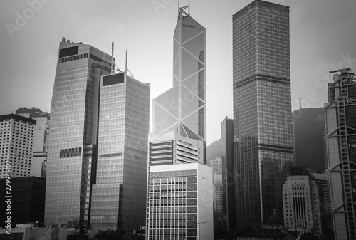 ommercial Buildings in Hong Kong; Black and White Tone photo