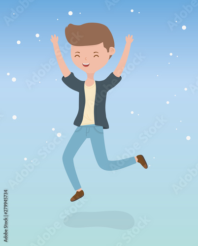 happy young man celebrating jumping character