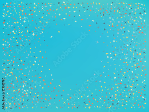 Cyan color background. Stars confetti. 