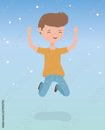 happy young man celebrating jumping character