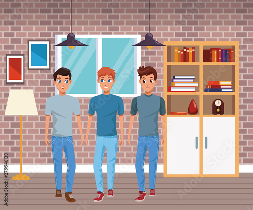 Young friends smiling with casual clothes cartoons