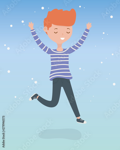 happy young man celebrating jumping character