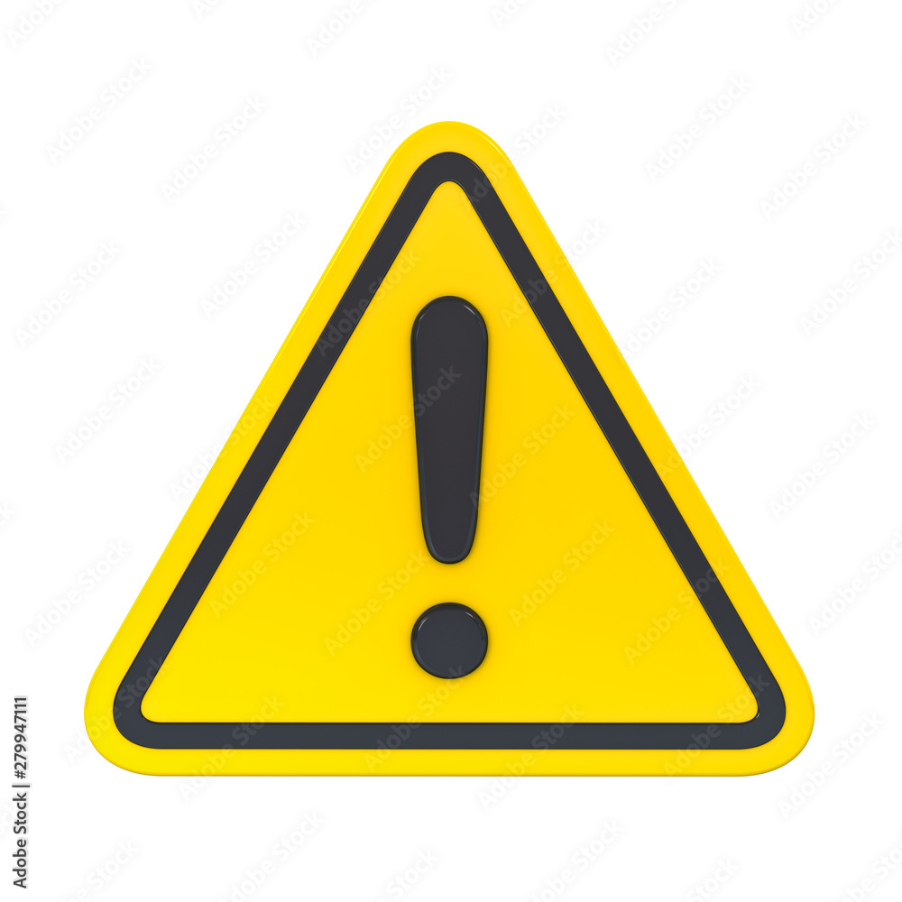 3d Hazard warning attention sign with exclamation mark symbol isolated on white background 3D rendering 3d Hazard warning attention sign with exclamation mark symbol isolated on white background 3D rendering
