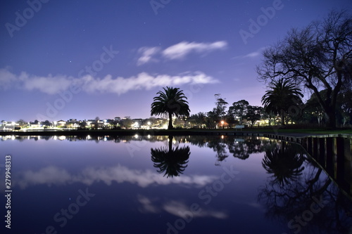 Night view of lake Rotoroa in Hamilton, New Zealand