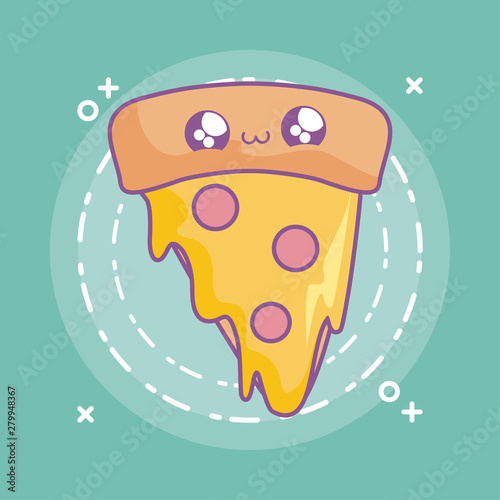 slice of delicious pizza kawaii style